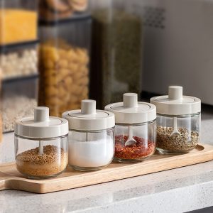 Glass Spice Box Spoon Lid Integrated Spice Box